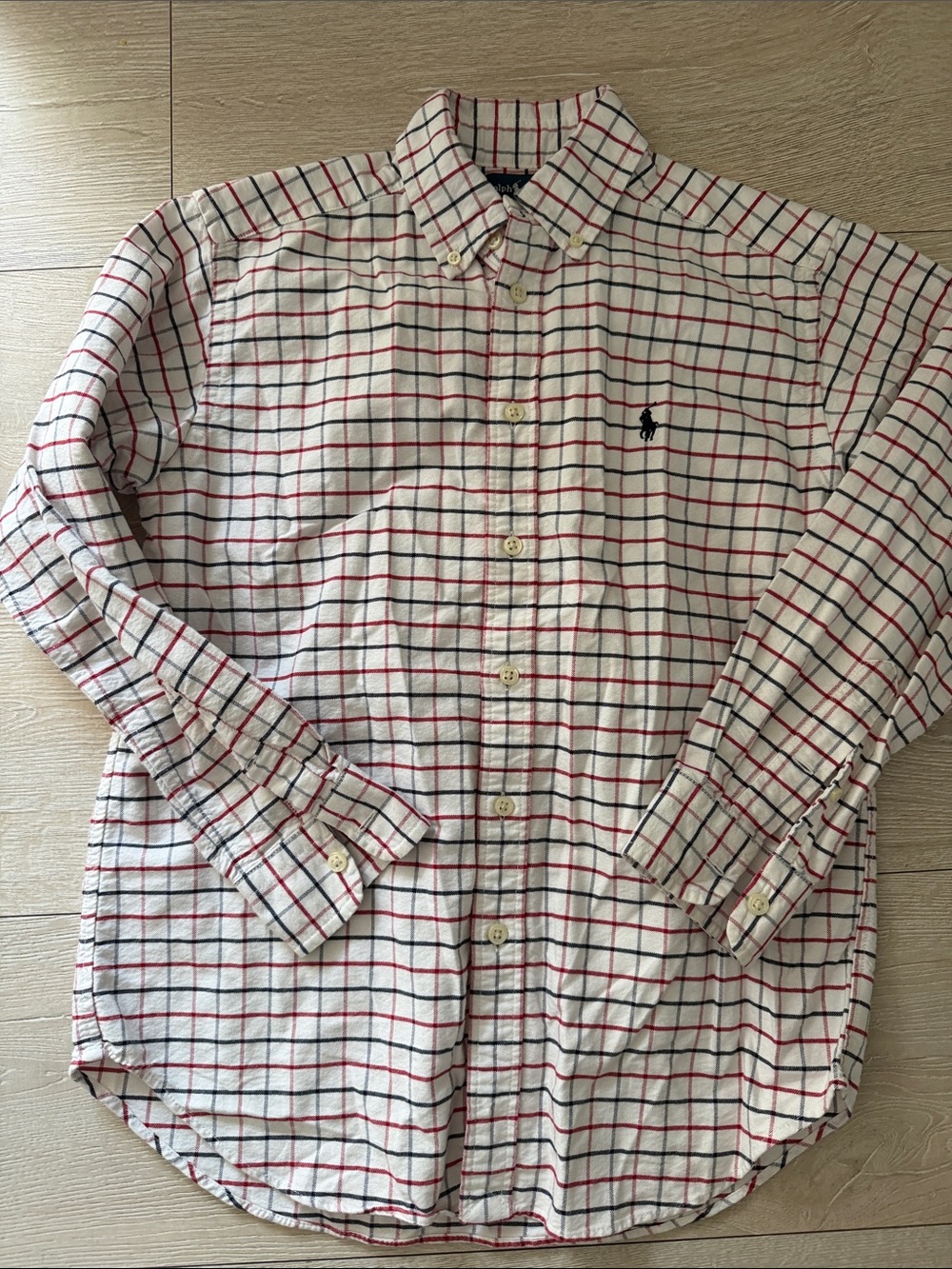 Polo by Ralph Lauren White Button-Down Shirt with Red & Navy Plaid
